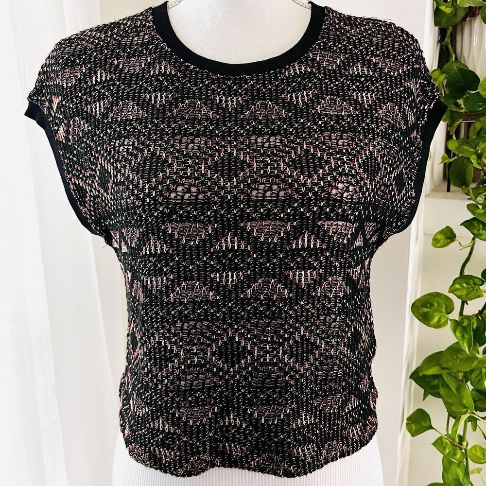 Clearance🎉Zara Black Metallic Pullover Sleeveless Oversize Stretchy Crop Top Sm